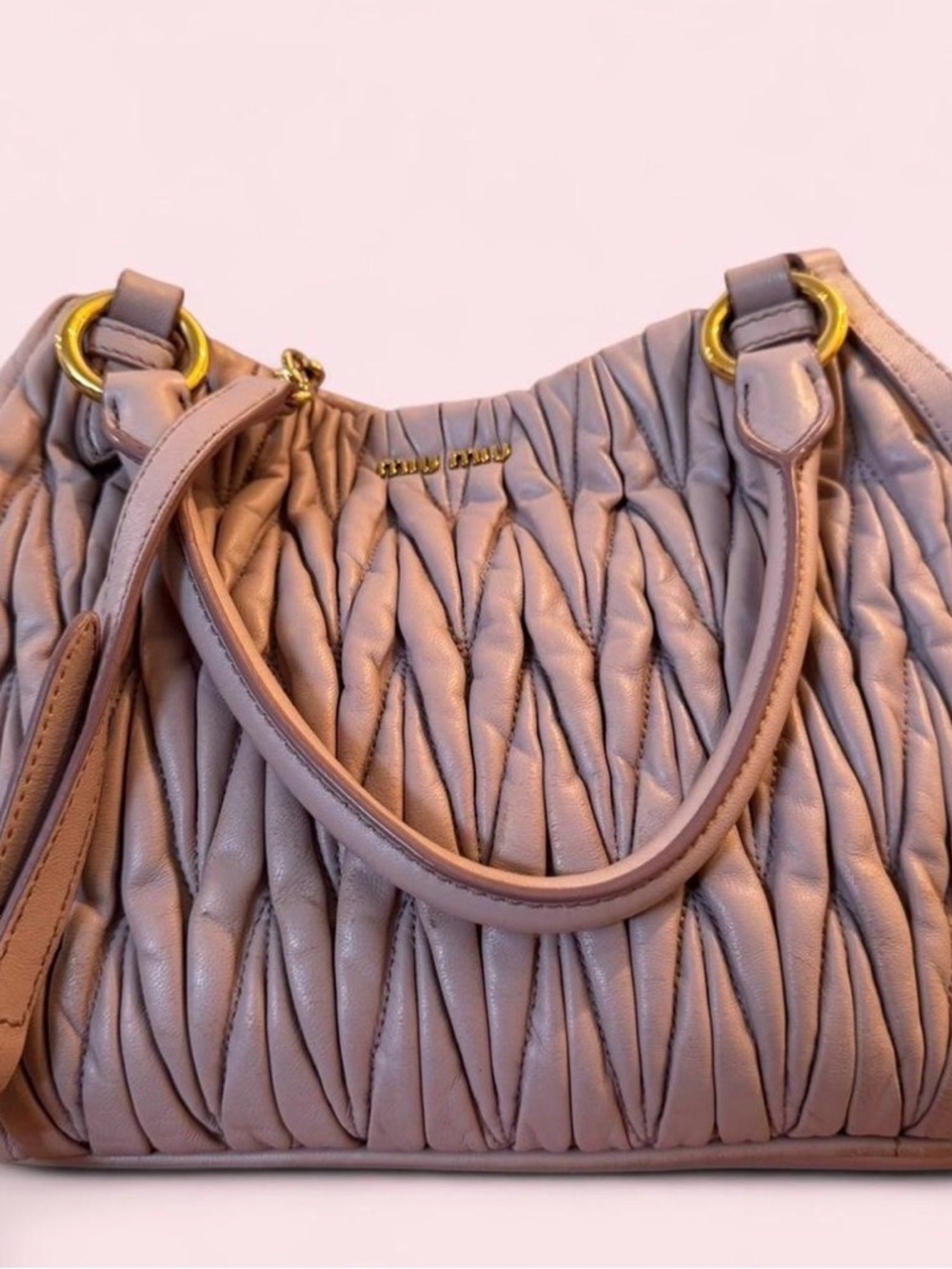 Miu Miu Dusty Pink Matelassé Leather Shoulder Bag with Gold Hardware